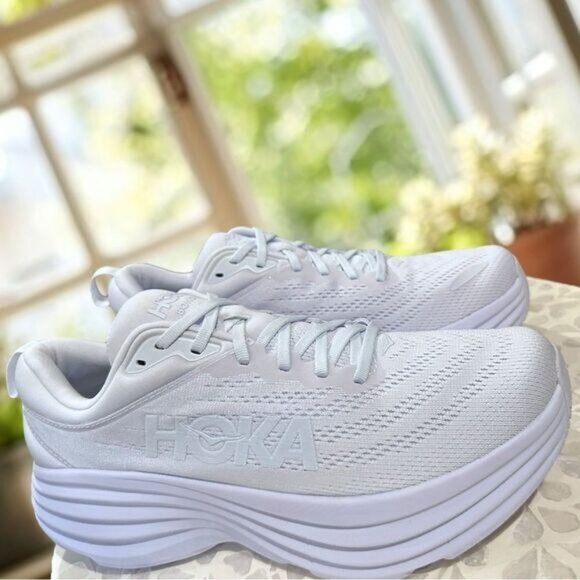 HOKA Bondi 8 Supportive Running Shoes White Womens Size 9.5 Max Cushion Comfort - Picture 7 of 12